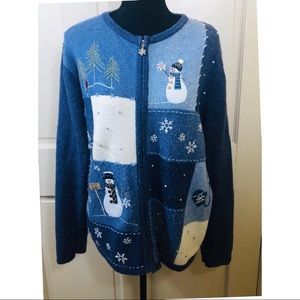 Croft & Barrow winter scenes full zip Ugly Christmas sweater.